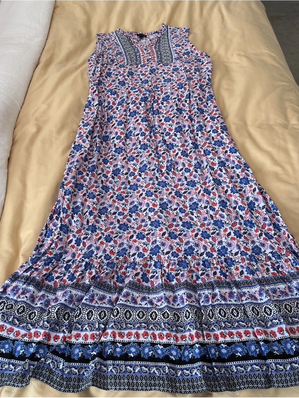 Talbots Sleeveless Floral Mini Dress in Blue, Red and White